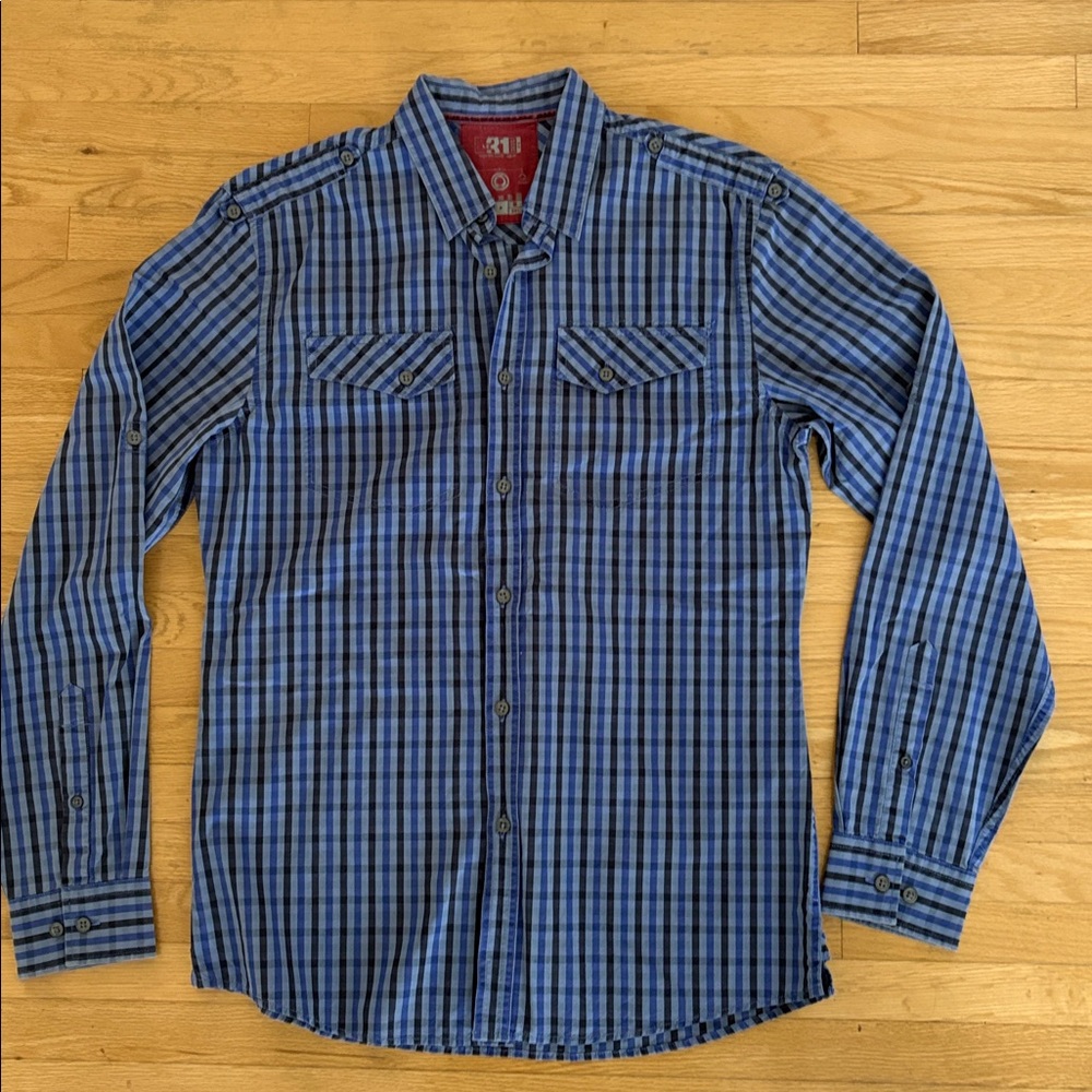 Men Simons Blue and Black Striped Shirt  Sz M